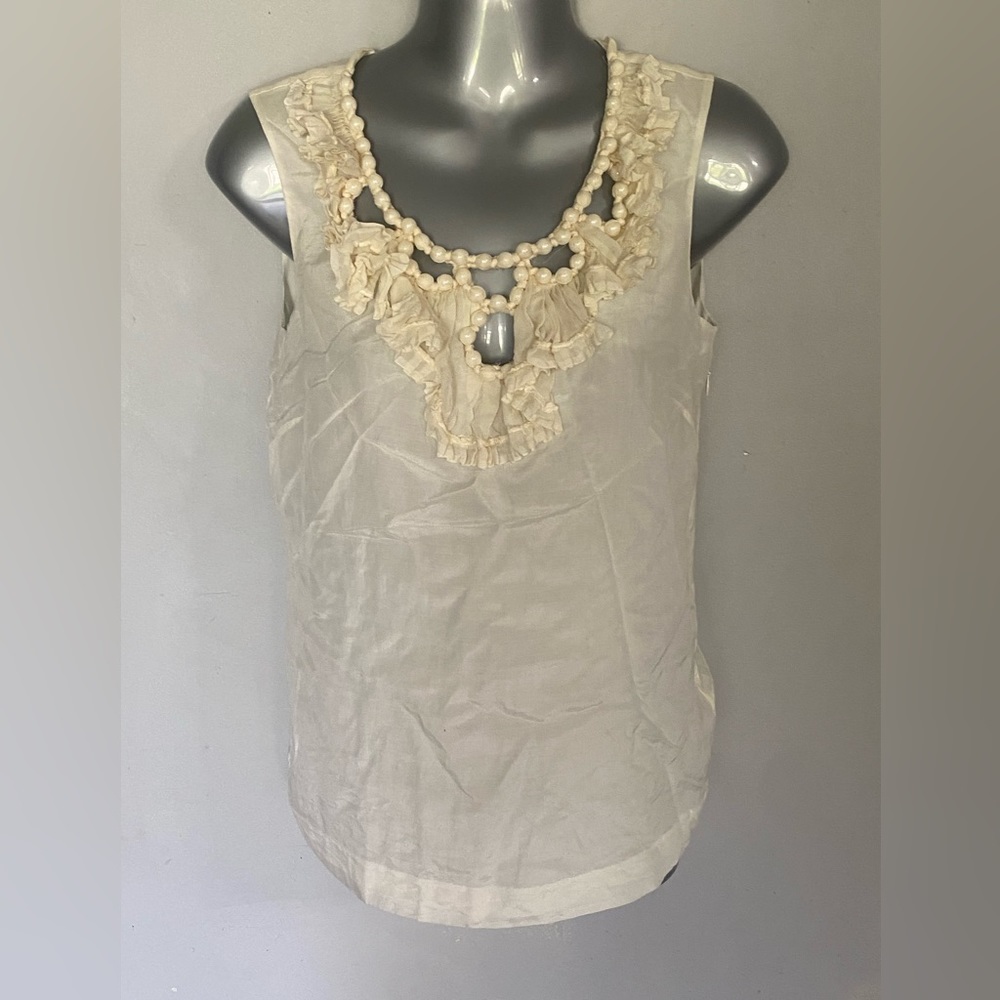 J Crew Beaded Ruffle Neck Sleeveless Blouse Size 0